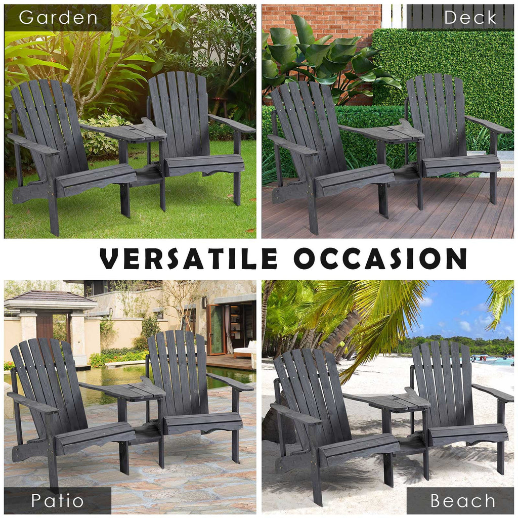 Grey 2 Wood Adirondack Chairs with Center Table V622