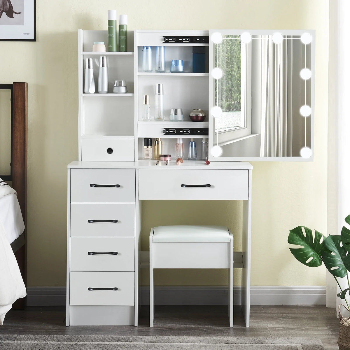 White Vanity Set with Mirror & Lights D802