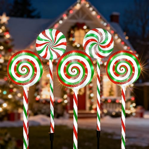 5 Pack Solar Powered Christmas Pathway Lights Y35511