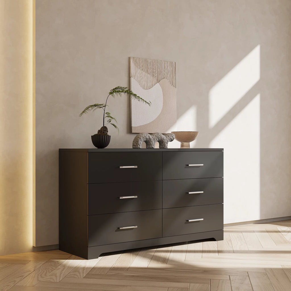 Black 6 Drawer Wood Dresser Z10093