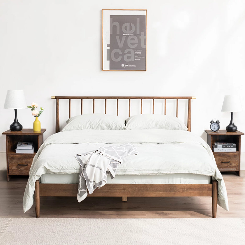 Vintage Nightstand with Charging Station, Industrial Bedside Cabinet D376