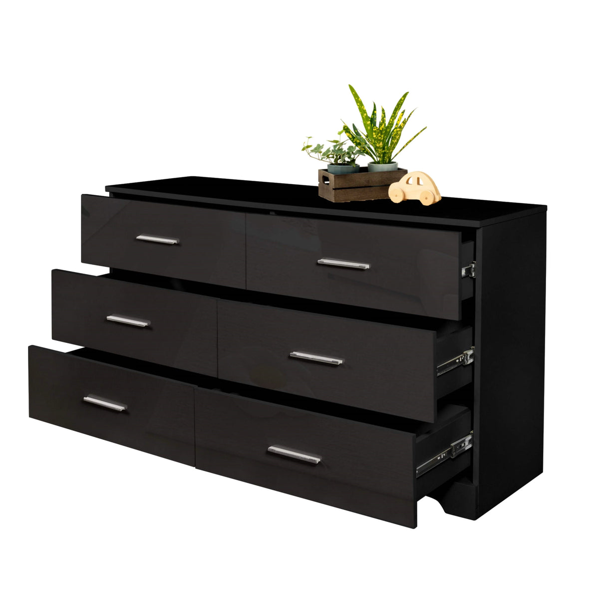 Black 6 Drawer Wood Dresser Z10093