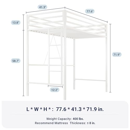 Black Twin Size Metal Loft Bed with Guardrail and Ladder V466722