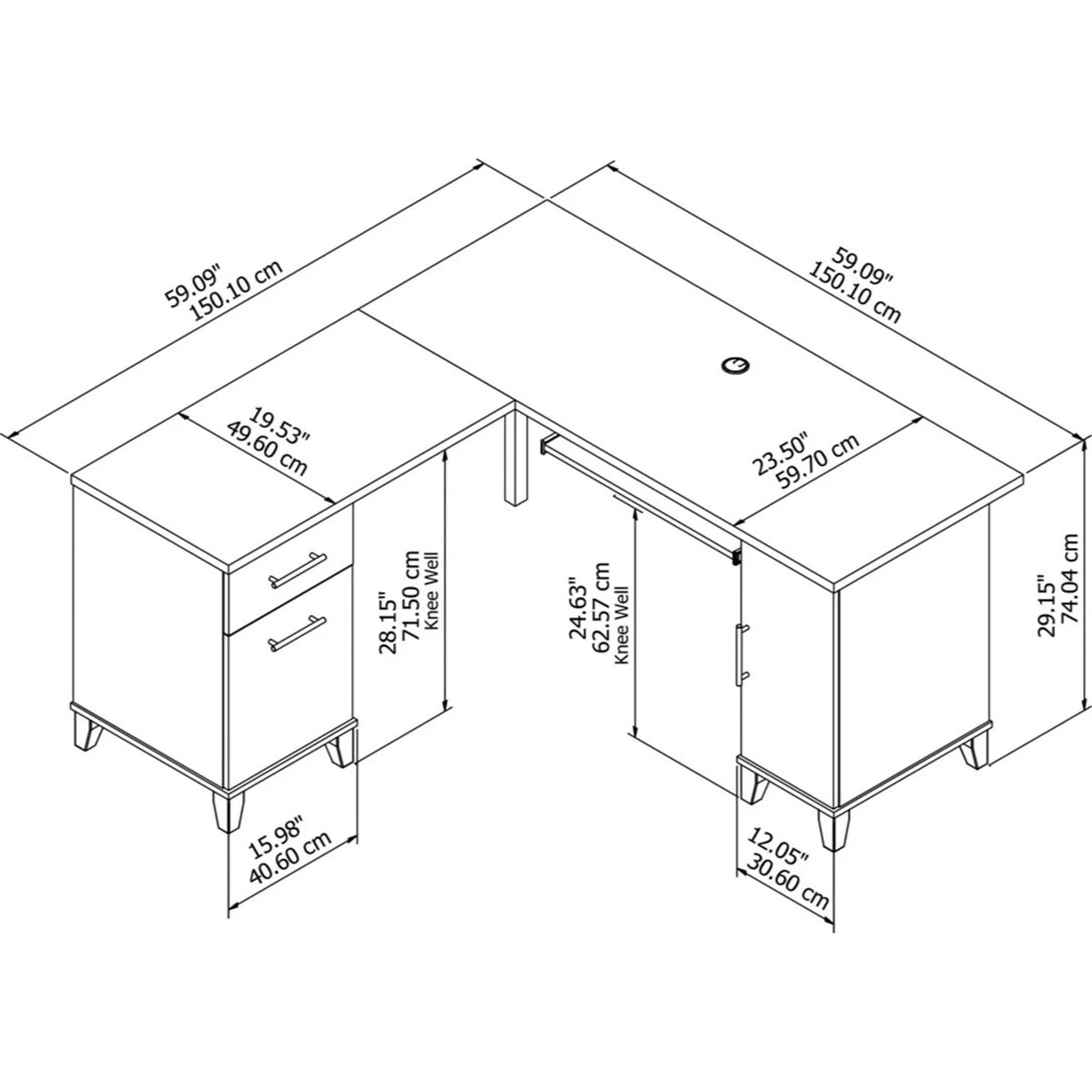60" L Shaped Desk with Storage Y6815