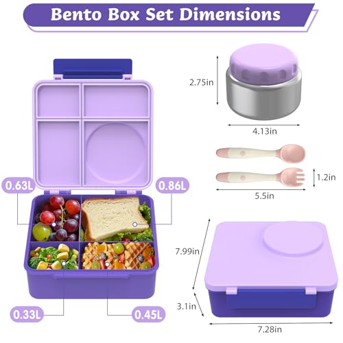 8oz Leak-Proof 4 Compartment Bento Lunch Box Set with Thermo Food Jar and Insulated Bag R15593