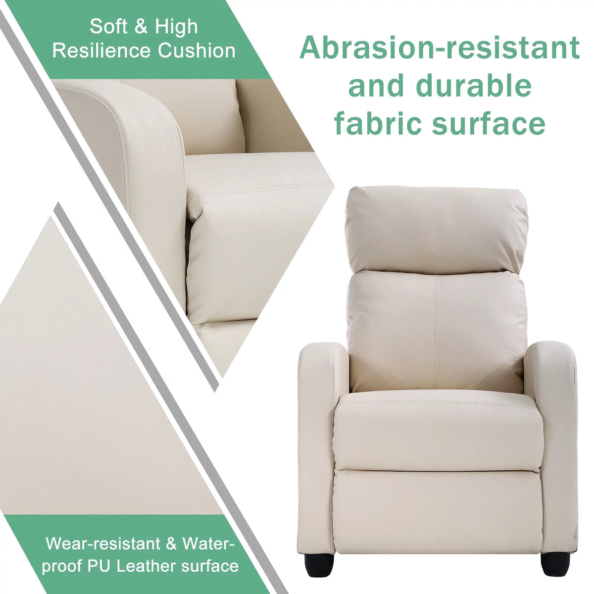 Fabric Beige Recliner Chair T1804