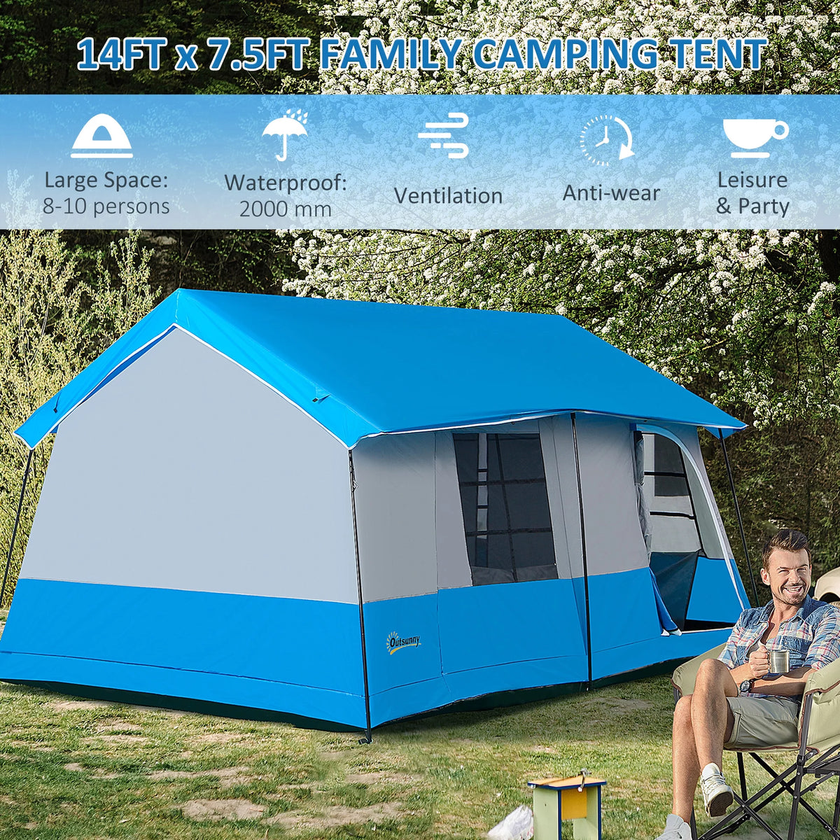 Large 10-Person Camping Tent with Rain Cover X365