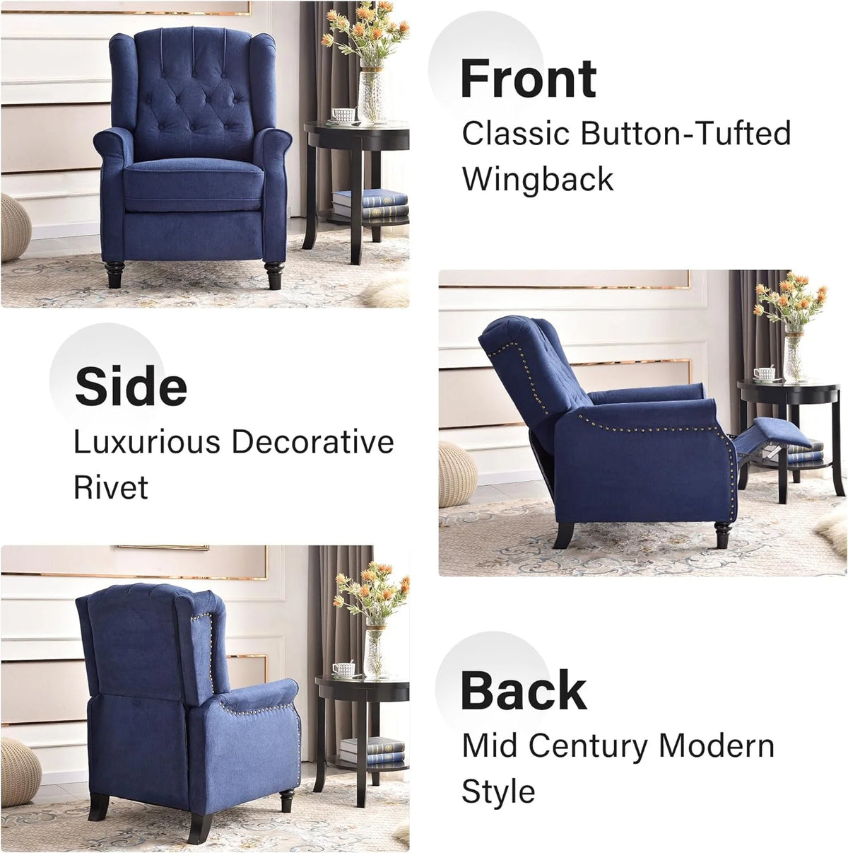 Blue Fabric Push Back Recliner Chair Set Of 2 D6825