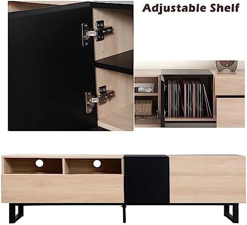 Modern Wooden TV Stand with 3 Cabinets and Open Shelves N157162