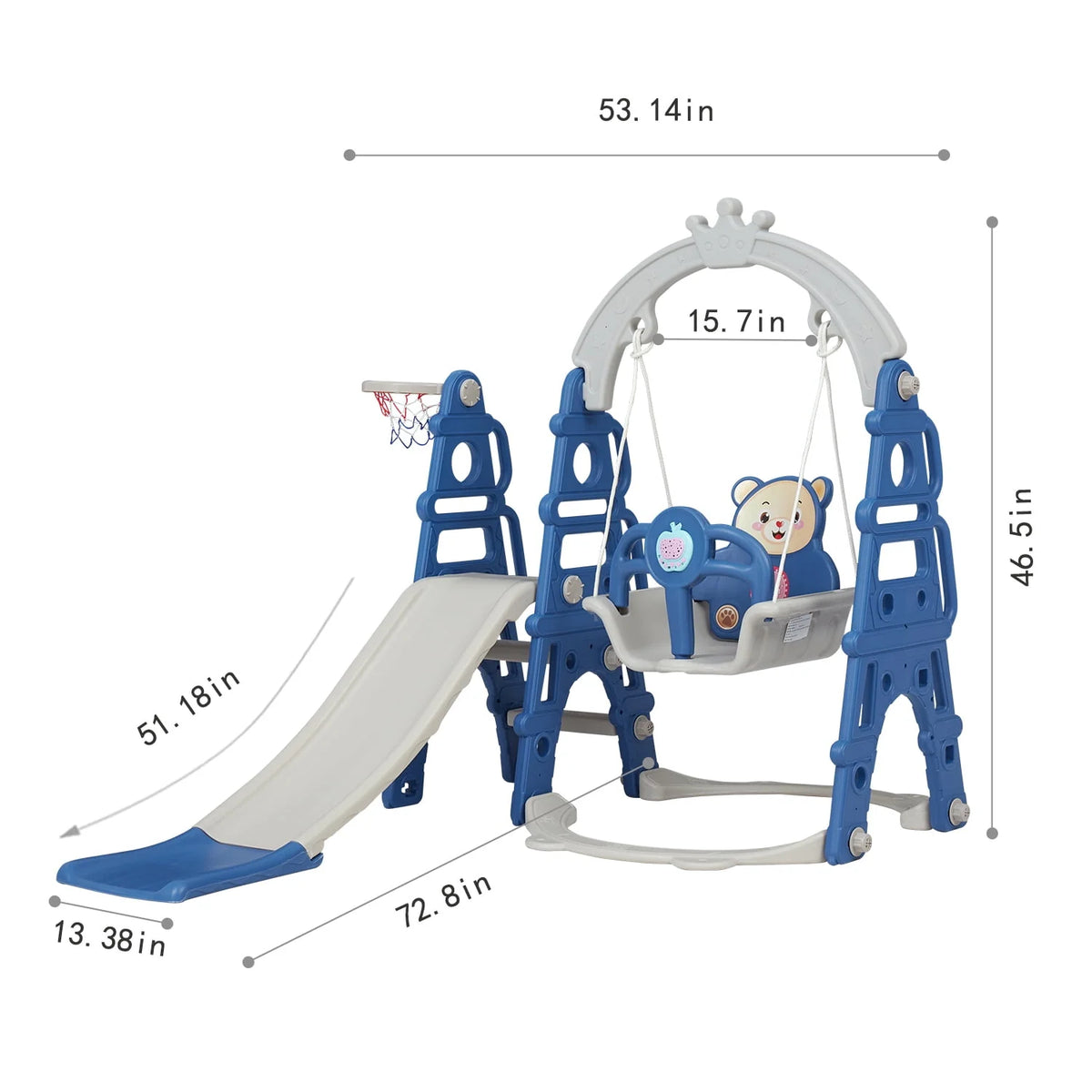 Blue Kids 5-in-1 Slides Climbing Swing Set R84304