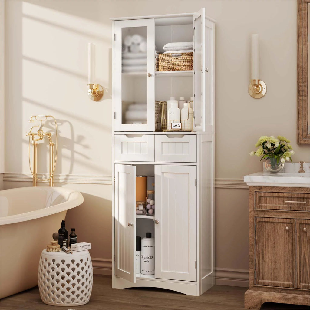 Tall White Kitchen Storage Cabinet with 2 Drawers A762193
