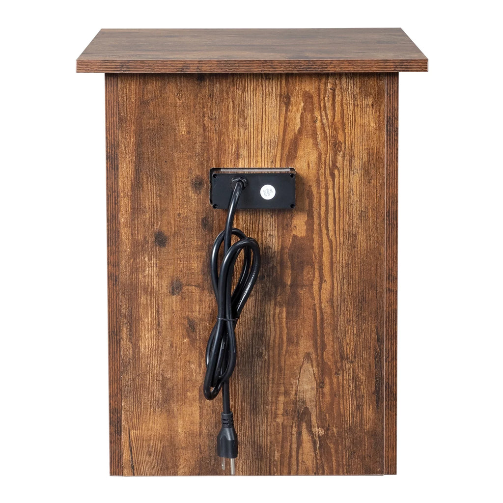 Vintage Nightstand with Charging Station, Industrial Bedside Cabinet D376