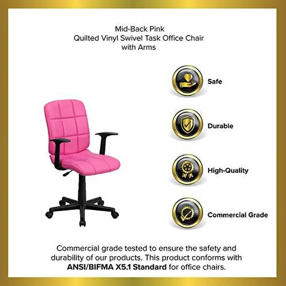 Pink Quilted Vinyl Swivel Office Chair with Arms B1783