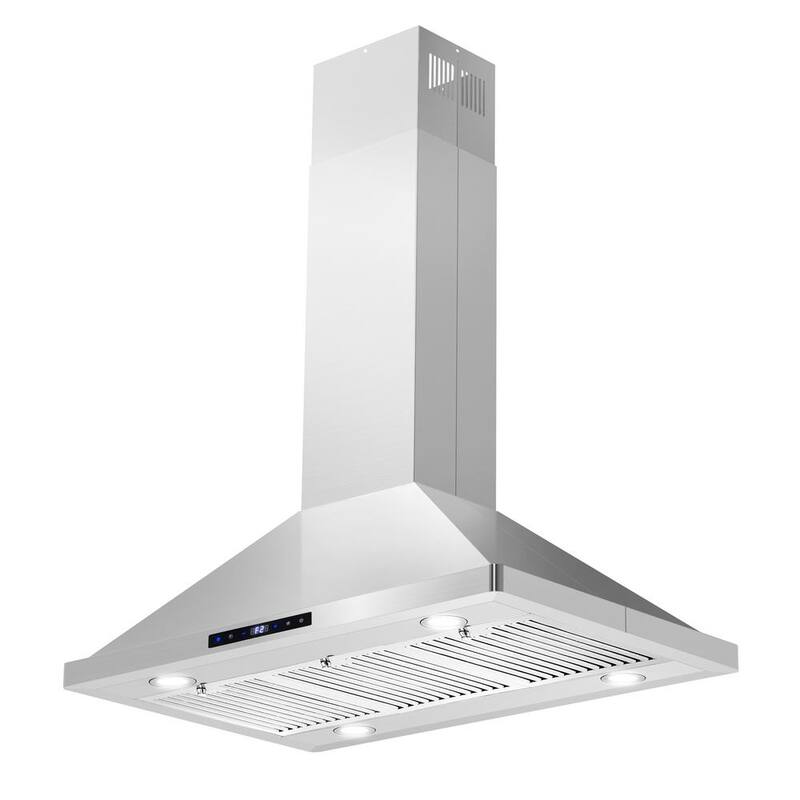 36 in. Ductless Island Range Hood with LED Lighting and Permanent Filters in Stainless Steel B546586