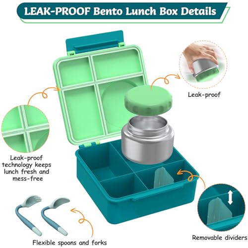 8oz Leak-Proof 4 Compartment Bento Lunch Box Set with Thermo Food Jar and Insulated Bag R15593