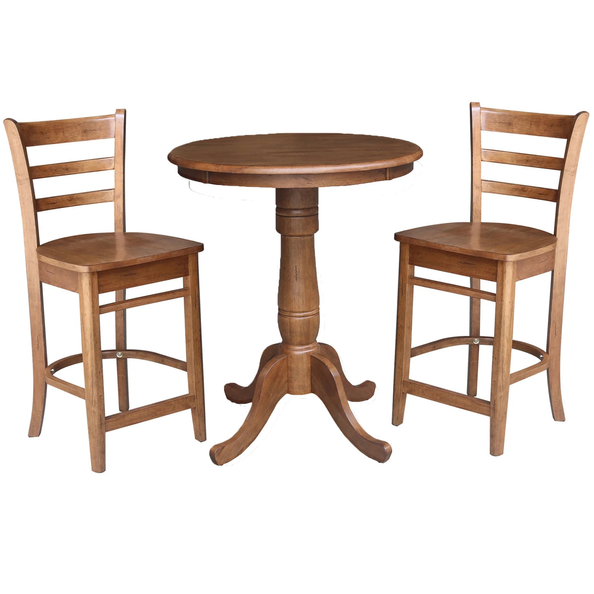 3-piece Solid Wood Counter Height Dining Set with Round Pedestal Table and 2 Ladder Back Stools Y703785