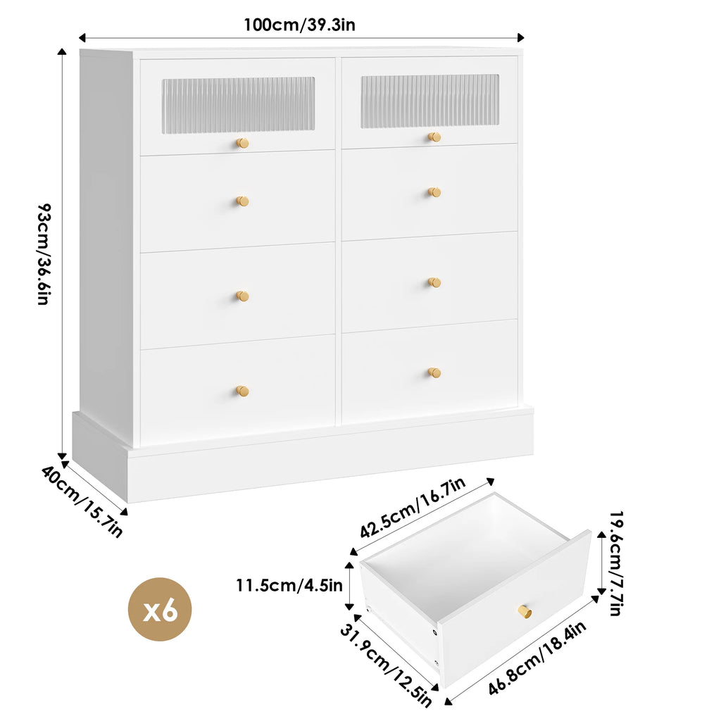 White 8 Drawer Wood Dresser with Glass Doors H18568