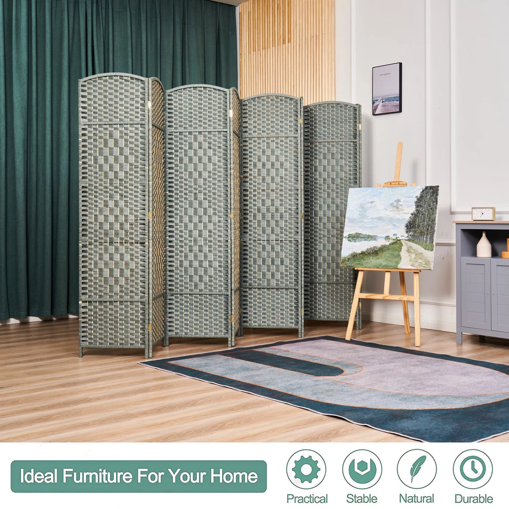 5.7ft Wood Fiber Woven 8 Panels Grey Room Divider G859