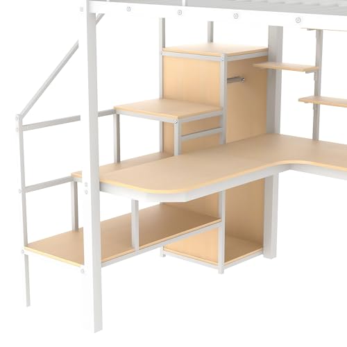Full Size Black Metal Loft Bed with Desk, Wardrobe and Storage Stairs D915102