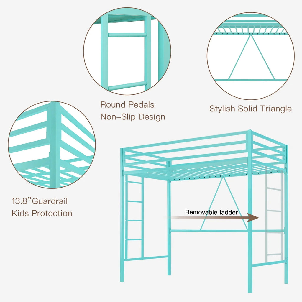 Black Twin Size Metal Loft Bed with Stair & Safety Guard L38101
