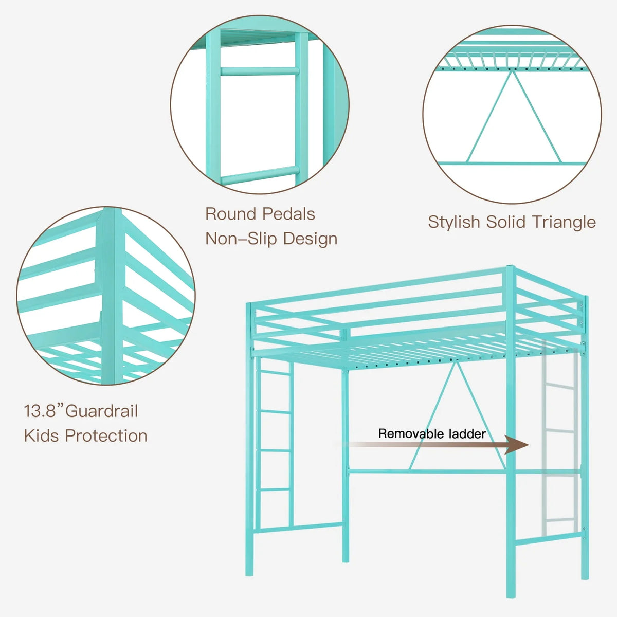 Black Twin Size Metal Loft Bed with Stair & Safety Guard L38101