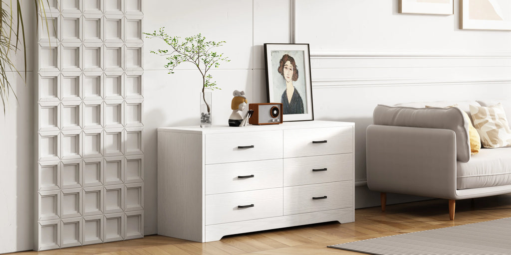 White 6 Drawer Wood Dresser V38974