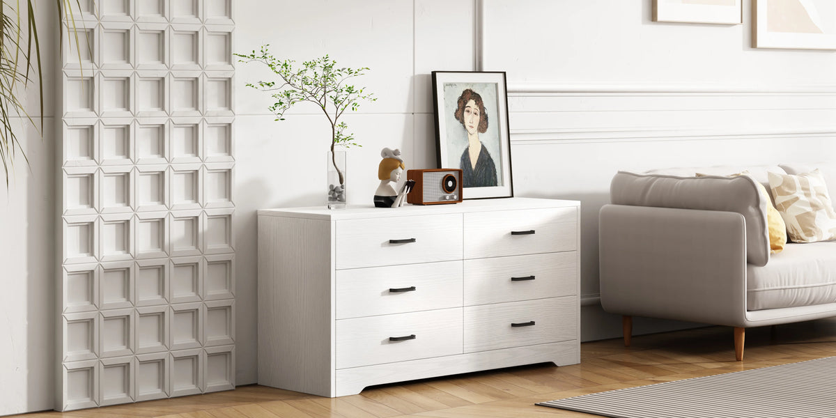 White 6 Drawer Wood Dresser V38974