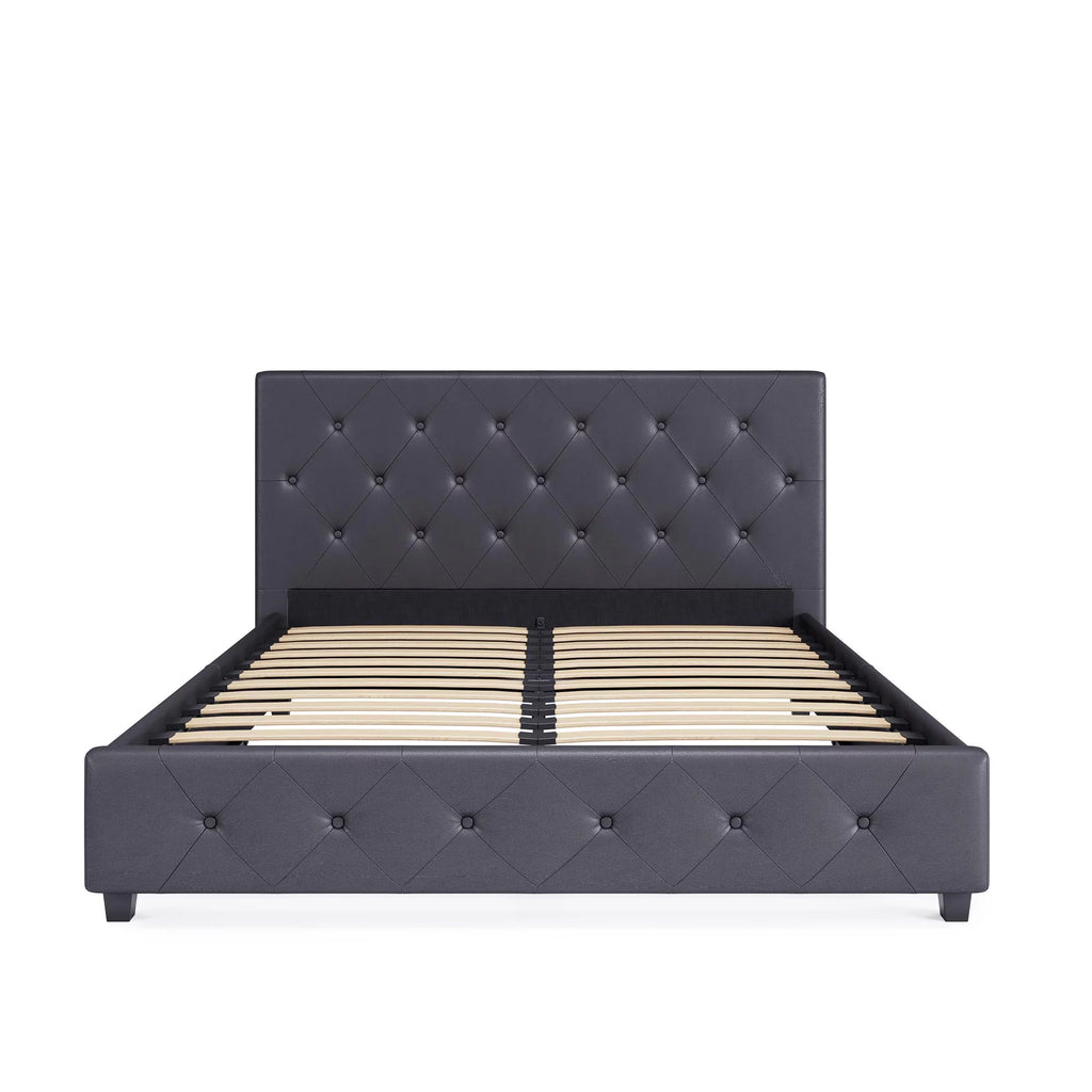 Queen Gray Faux Leather Upholstered Platform Bed E72821