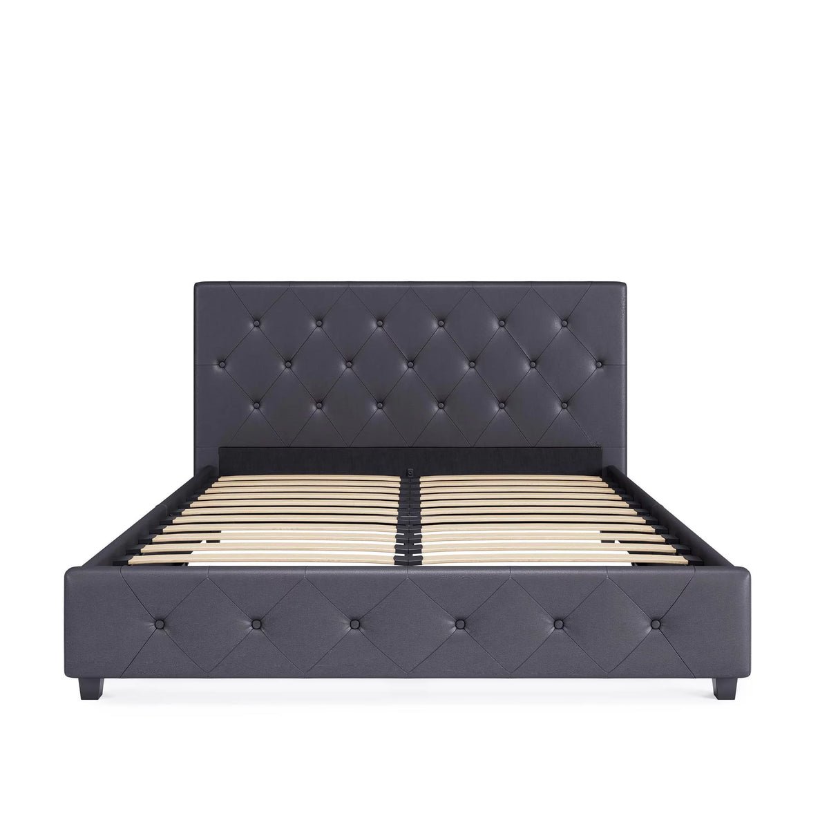 Queen Gray Faux Leather Upholstered Platform Bed E72821