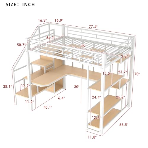Full Size Black Metal Loft Bed with Desk, Wardrobe and Storage Stairs D915102