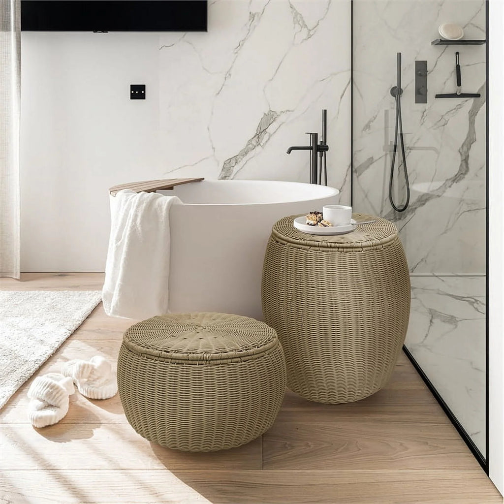 Wicker Rattan Storage Footstool Q48875