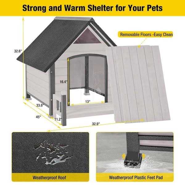 Outdoor Dog House with Porch Iron Frame R40619
