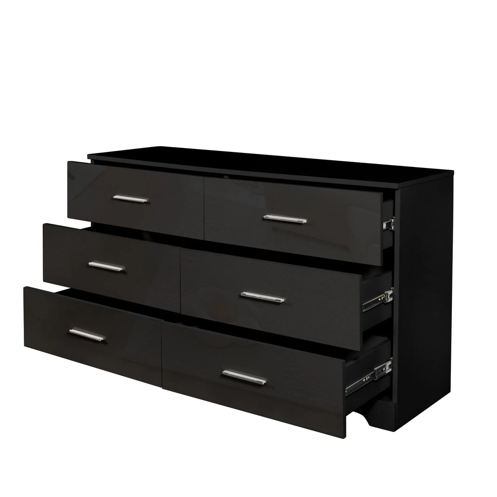 Black 6 Drawer Wood Dresser Z10093