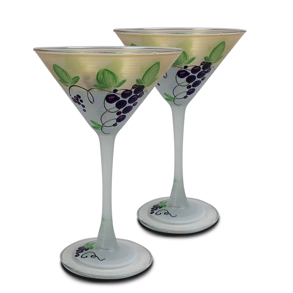 Set of 2 Gold Hand Painted Martini Drinking Glasses 7.5 oz Q85303