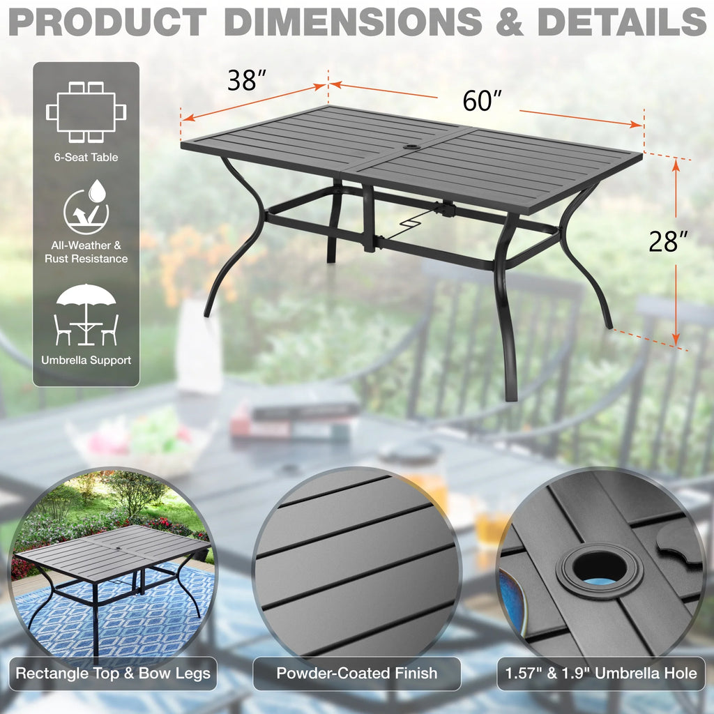 7 Piece Metal Outdoor Patio Dining Set with 6 Swivel Chairs and Dining Table G14623