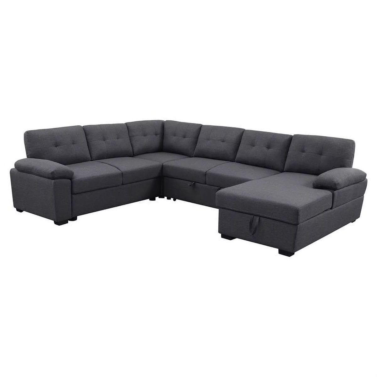 Dark Gray 5-Seat Fabric Sleeper Sectional Sofa with Storage E687029