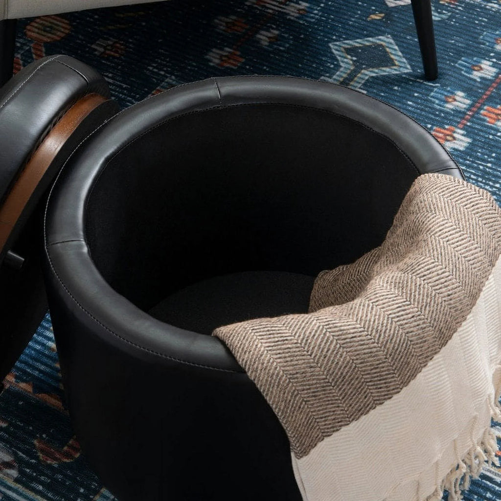 Faux Leather Round Storage Ottoman B530727
